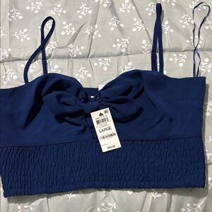 Bar III Elegant Blazing Navy Blue Crop Women's Top